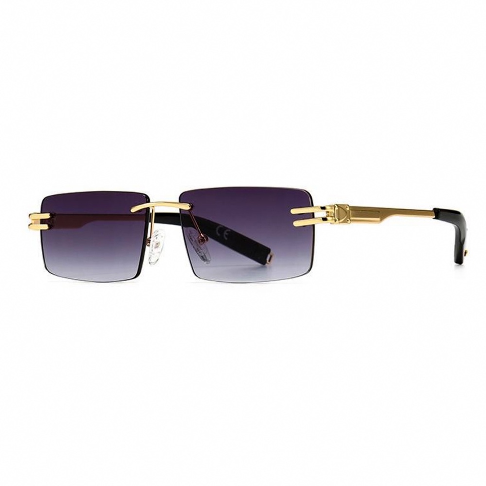 Men's Square Rimless Gold Frame Purple Gradient Tint Hip Hop Sunglasses​